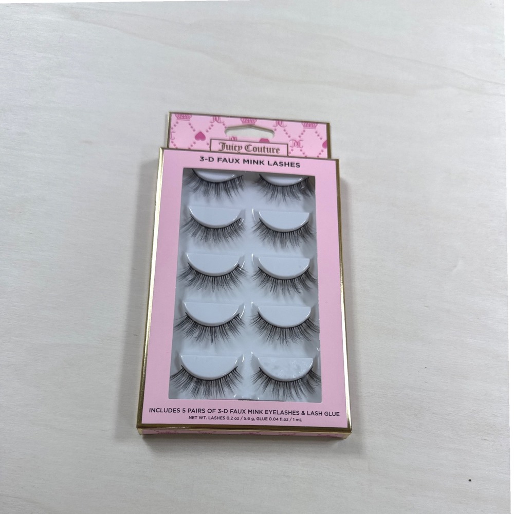 Juicy Couture 3-D Faux Mink Lashes 5 Pairs Set with Lash Glue New JWS03-01